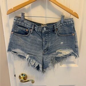 We The Free Blue Distressed Jean Shorts